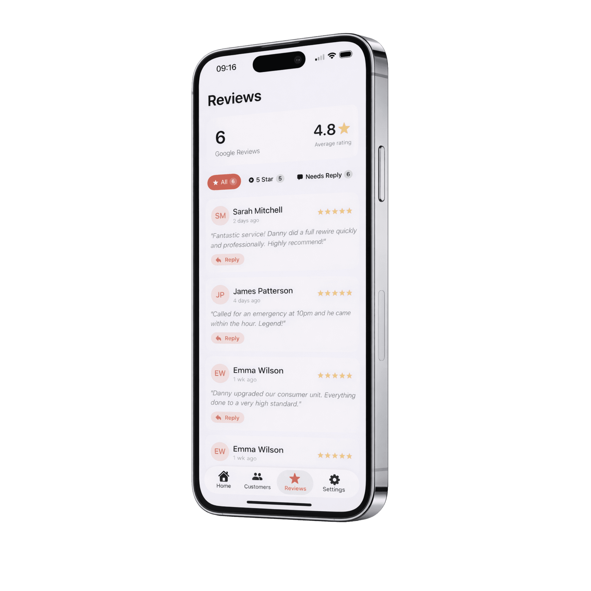 ReviewFlow app showing reviews
