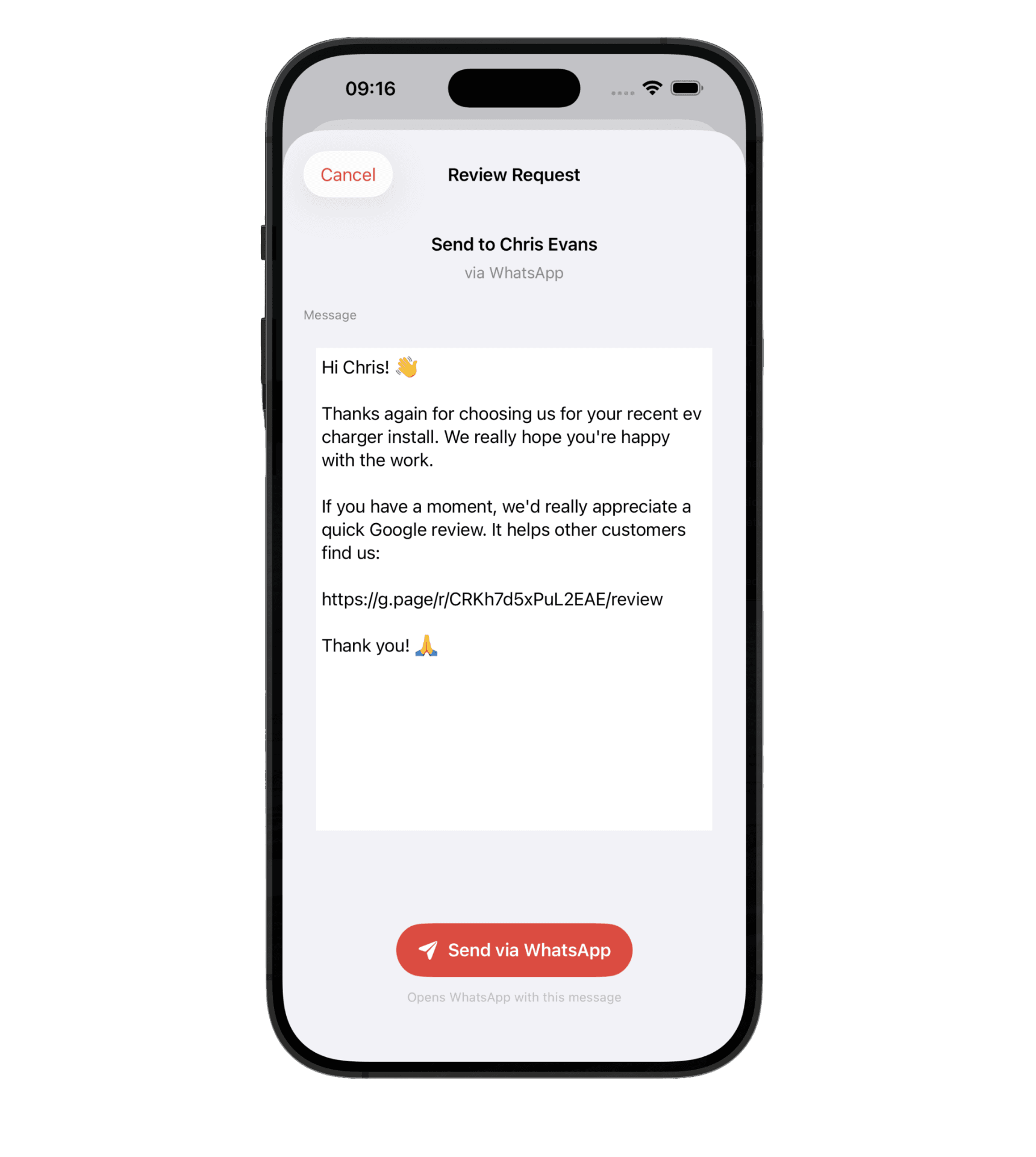 Send review request screen